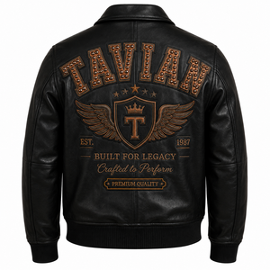 Blouson Bomber Homme en Cuir Véritable Personnalisé OEM ODM avec Patch Brodé, Col Rabattu, Fermeture Éclair, Style Automne - Product Image 2
