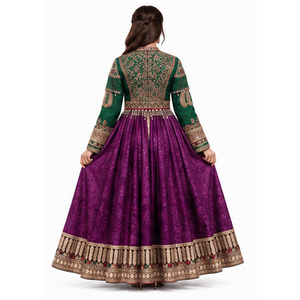 Robe Kurta Traditionnelle en Soie Violette avec Broderie Dorée pour Femme, Tenue Ethnique de Mariage, Longueur au Sol, Style Indien, Pakistanais et Afghane - Product Image 5
