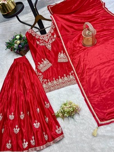 Recién lanzado Colección de moda Fancy Flared Kurta Plazzo Dupatta Pure Chinon Seda Atractivo Bordado Salwar Kameez - Product Image 5