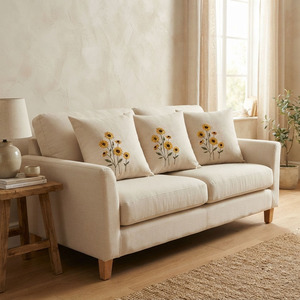 Wholesale Embroidery Sunflowers <b>Cushion</b> Cover Removable Washable Customizable Square Seat Cotton <b>Cushion</b> Pillowcases - Product Image 2