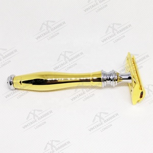 Rasoir de sécurité pour femme Rasoir à double tranchant en acier inoxydable avec longue poignée en métal doré moleté - Product Image 2