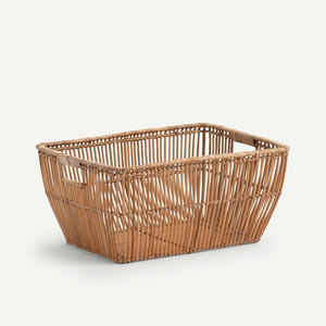 Boho Style Natural Rattan Wicker Storage Basket Organizer With Handles Storage <b>Bin</b> Handmade From Vietnam Supplier - Product Image 1