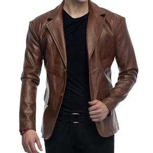 Chaqueta de Cuero Genuino para Hombre, Cierre de un Botón, 340gsm, Cuello Alto, Color Personalizado, Manga Larga, Impermeable y Transpirable - Product Image 1