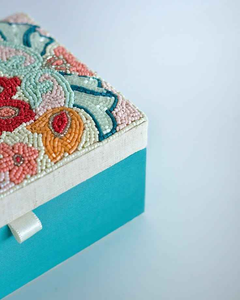Caja de Joyería Bordada a Mano, Tradicional, Azul, Cuadrada, con Patrón Floral, de Tela de Algodón, para Decoración del Hogar, Cajas y Contenedores de Almacenamiento - Product Image 5