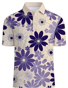 Men's Floral Print Polo Shirt Short Sleeve Casual Breathable Cotton Oxford Fabric Regular Fit Digital Printed Design - Product Image 5