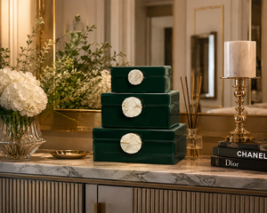 Luxury Olive Mirror <b>Glass</b> Decorative Storage Box Set Green Agate <b>Knob</b> Premium Jewelry Vanity Organizer Boxes Home Decor Lacquer - Product Image 1