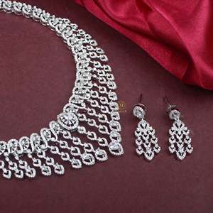 Auri CZ Waterfall Designer Bridal Necklace and Earring Set in Gold - Product Image 2