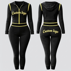 Ensemble de survêtement ajusté pour femme, sweat à capuche court et leggings, ensemble 2 pièces avec broderie de logo pour les marques de mode américaines, boutique - Product Image 2