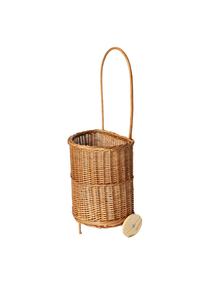 Handmade Wicker Toy Trolley for Kids - Vintage Rattan <b>Luggage</b> <b>Cart</b> with Wooden Wheels Decorative Storage Basket with Tall Handle - Product Image 2
