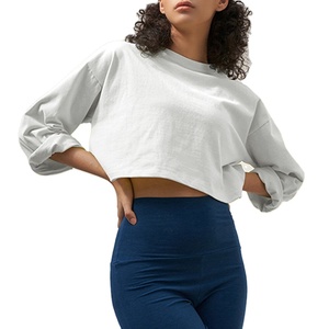 OEM Logo personnalisé 2024 nouveau plaine à manches longues Gym Yoga Crop Top coton entraînement T-shirt femmes Fitness course porter T-shirt - Product Image 1