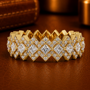 Anillo de Eternidad con Diamante Corte Princesa, Oro Amarillo de 14K/18K, Anillo de Boda, Diseño Personalizado, Fabricante de Joyería al por Mayor - Product Image 1