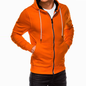 Solid Color Fleece Casual Spring Wear <b>Zip</b>-Up Embroidered Regular Fit Long Sleeve Cotton + Fleece Knitted Hoodie Sweatshirt - Product Image 3