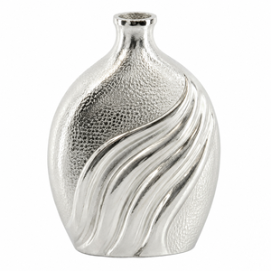 Luxury Tall Silver Aluminium Floor Vase Modern <b>Large</b> Metal <b>Planter</b> with Textured Wave Design Wedding Eco-Friendly Hotel Decor - Product Image 5