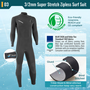 Super Stretch Breathable <b>3</b>.0mm Chest Zip Windproof Surf Wetsuit with Front Logo Position for Surfing and Water Sports - Product Image 4