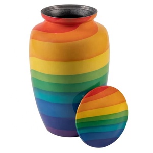 Urne en métal à rayures arc-en-ciel avec couvercle coloré, pour cendres de crémation, souvenir commémoratif, conteneur pour hommage funéraire - Product Image 4