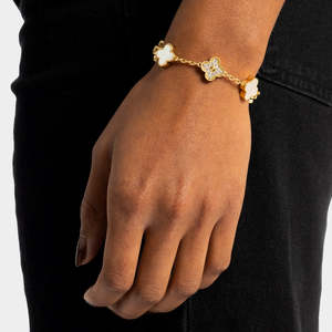 Luxury Clover Moissanite <b>Bracelet</b> 925 Sterling <b>Silver</b> Gold Plated Flower <b>Charm</b> <b>Bracelet</b> For Women - Product Image 3