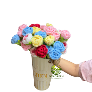 Tige de fleur au crochet faite à la main, bourgeon rose tricoté, branche de fleur artificielle pour la décoration intérieure, bouquet de mariage, cadeau, arrangement floral - Product Image 6