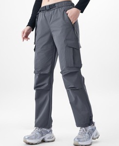 Pantalon cargo vintage pour femme, couleur unie, multi-poches, coupe droite, coupe-vent, idéal pour la randonnée et la course à pied, 100 % coton, collection automne - Product Image 3