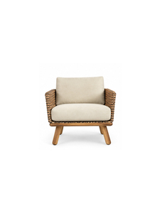 Fauteuil en rotin moderne avec coussin en coton, pieds en bois, design mid-century pour salon, meubles de maison - Product Image 2