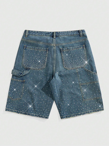 Fabricante Líder en Ropa Personalizada: Shorts de Mezclilla de Cintura Alta a la Moda, Shorts de Mezclilla Negros Lavados, Shorts de Mezclilla con Cristales - Product Image 4