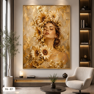 Tableau encadré en toile acrylique fait main HALO Brand, style peinture sur soie, motif tournesols dorés abstraits, décoration murale intérieure de luxe - Product Image 4