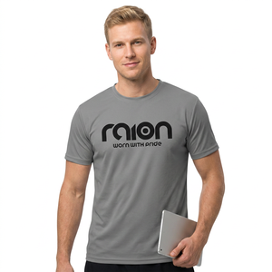 T-shirt à manches courtes gris pour homme Raion, col rond, jersey en coton, décontracté, respirant, imprimé avec un motif de lettres, logo sur le devant, séchage rapide BD - Product Image 1