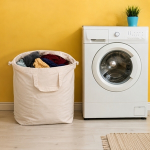 Sac de rangement pour linge en toile, grande capacité, avec cordon de serrage et poignée, pour plusieurs vêtements - Product Image 4