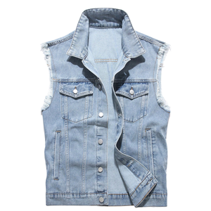 Men's Dark Denim Vest Sleeveless Button Fly Casual 100% Cotton Breathable Summer Outwear - Product Image 1