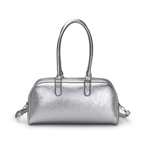 Classic Women's <b>bowling</b> Handbag PU Leather Zipper Closure Two Handles Removable Strap Saffiano Pattern Daily Use - Product Image 3