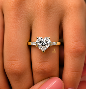 Custom 14K Pure Gold IGI Certified 1.00 ct Heart Cut Tapered Baguette Lab Grown Diamond Engagement Ring Women's luxury Rings - Product Image 2