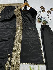 Conjunto de Salwar Kameez Negro de Lujo con Bordado para Mujer – Traje Palazzo de Diseñador con Dupatta con Trabajo Dorado Intenso - Product Image 4