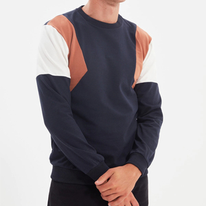 Men's Navy Blue Patchwork Pullover <b>Sweater</b> With White And Orange Panels Regular Sleeve Knitted Autumn Wear Knitted <b>Sweaters</b> - Product Image 1