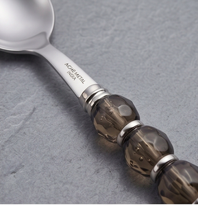 Smoky <b>Crystal</b> Bead <b>Mirror</b> Flatware Set <b>With</b> Grey <b>Crystal</b> Beaded Handles High <b>Mirror</b> Polish Dishwasher Safe For Wedding And Hotel - Product Image 2
