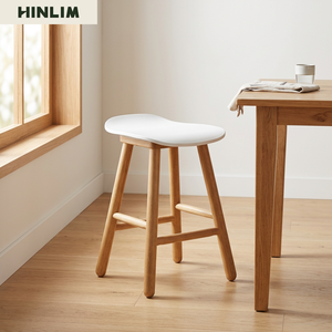 Modern Solid <b>Wood</b> <b>Stool</b> with White Seat and Tapered Legs for Home Living Room Bedroom Furniture Contemporary Design Stackable - Product Image 4