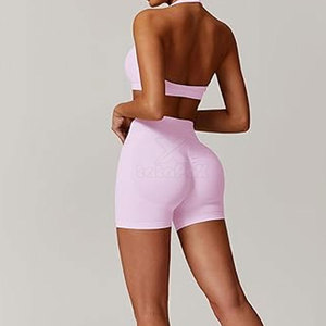 Breathable High Quality Women Yoga Shorts Top Solid 2-Piece Set Lightweight Stretch Spandex/Nylon Anti-Bacterial Quick Dry for - Product Image 5