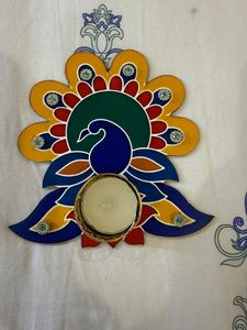 Support de Diya Rangoli à motif paon avec motif floral, multicolore, centre de table décoratif pour Diwali, Pooja, décoration de mariage - Product Image 2