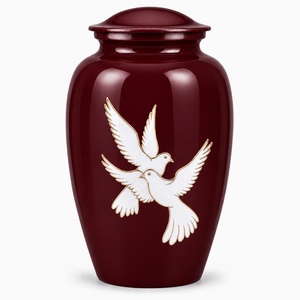 Urna Funeraria Azul con Palomas Blancas Grabadas, Adhesivo Conmemorativo con Imagen, Urna de Esmalte para Cenizas Humanas - Product Image 3