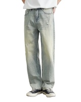 Jean à carreaux pour homme de haute qualité, nouvelle tendance 2025, coupe ample, taille mi-haute, effet usé, 100 % coton, écologique, respirant, personnalisable