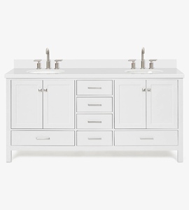 Meuble-lavabo Abigail 73 pouces à marque privée, blanc, double vasque, plateau en quartz blanc pur, optionnel, vente en gros, usine du Vietnam - Product Image 1