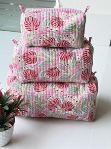 Trousse de Toilette Légère en Coton pour Femme avec Fermeture Éclair, Imprimé Floral Fait Main, Boîte à Maquillage et Pochettes Polyvalentes - Product Image 2