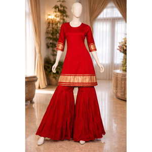 Ensemble de costume en soie pure rouge avec dupatta - Product Image 1