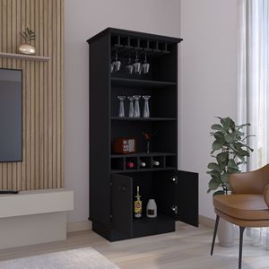 Mobile bar alto Dundee da 70 pollici, nero, con 10 ante in vetro, 5 scomparti e 3 ripiani aperti - Product Image 4