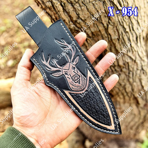Funda de Cuero Premium Hecha a Mano con Diseño de Cara de León, Funda para Cuchillo de Cuero Vacuno Genuino Negro con Diseño Animal Grabado, Presilla Vertical para Cinturón, OEM - Product Image 3