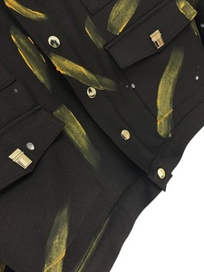 Men's Black Hand Painted Utility <b>Jacket</b> With Gold Strokes Multi Pocket Streetwear <b>Cropped</b> Fit Turn Down Collar - Product Image 3