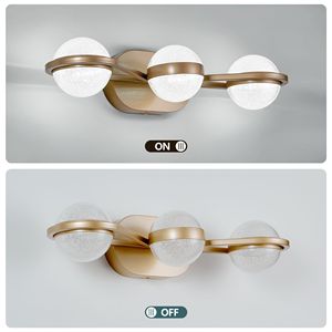 Lampada da Bagno a 3 Luci LED con Paralumi in Acrilico Effetto Sabbia Cristallina, Illuminazione Decorativa da Parete per Bagno - Product Image 6