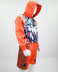 Ensemble sweat à capuche et short pour homme avec imprimé loup, orange, 2 pièces, tenue streetwear assortie, étiquette privée personnalisée, vente en gros - Product Image 3