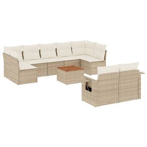 Conjunto de Sofá de Jardín Grande con Patas Ajustables en Ratán Sintético PE Beige, Muebles de Jardín Ajustables - Product Image 2