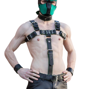 Harnais de poitrine en cuir noir pour homme avec garniture rouge et anneau en O, sangles réglables, équipement de bondage BDSM - Product Image 5