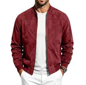Men's <b>Fleece</b> <b>Lined</b> Varsity <b>Jacket</b> Solid Color Zipper Closure Stand Collar Casual Autumn Wear Regular Fit Front Logo - Product Image 1