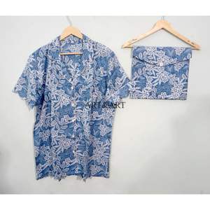 Conjunto de Pijama para Mujer, Hecho a Mano, Elegante, Transpirable, con Estampado Digital, Manga Corta, 100% Algodón Puro, Estampado Ikat, Verano-Otoño, Venta al Por Mayor - Product Image 2